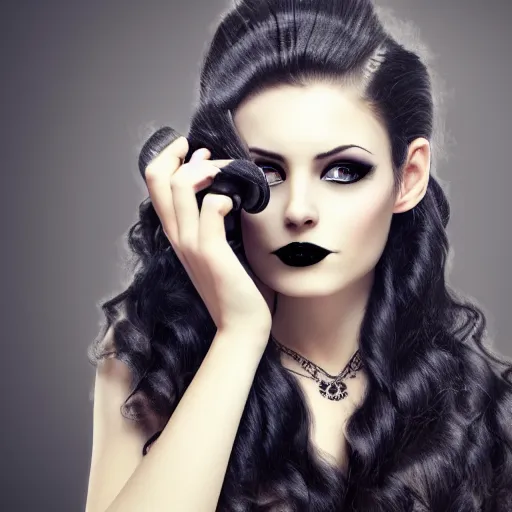 Prompt: goth girl curling her hair, 4K, photorealistic, HD