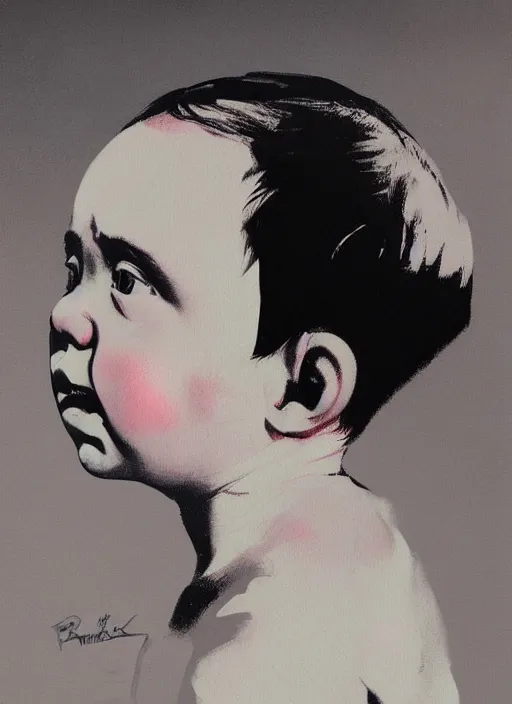 Image similar to baby hitler andy warhol poster, illustration, airbrush, detailed oil painting by greg rutkowski