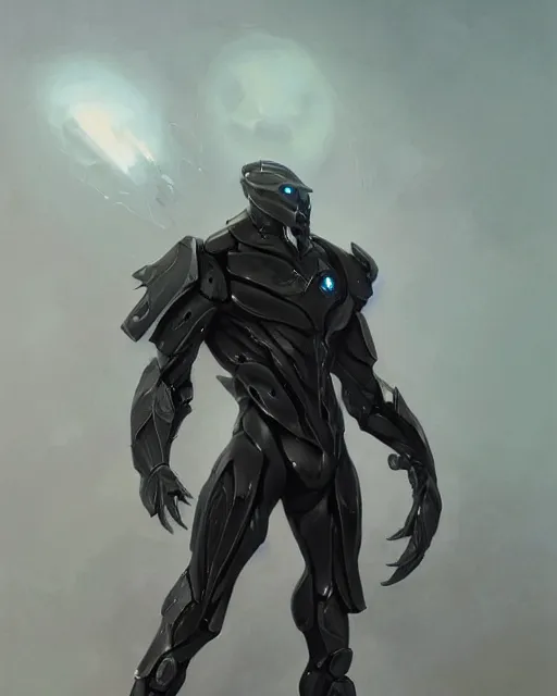 Image similar to muscular male smooth sleek black pearlescent wraithbone powerarmor, by greg rutkowski and mark brookes and jim burns and tom bagshaw and magali villeneuve, trending on artstation