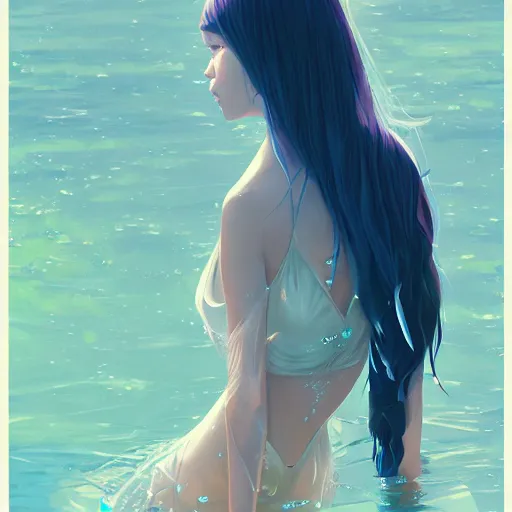 Prompt: full body view of a water fairy with water wings, elegant, highly detailed, digital painting, artstation, concept art, sharp focus, illustration, strong brush stroke, anime, sharp focus, ghibli studio, art by ilya kuvshinov, rossdraws