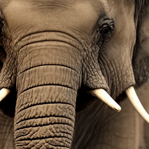 Image similar to a detailed, close - up photograph of an elephant with tiger skin