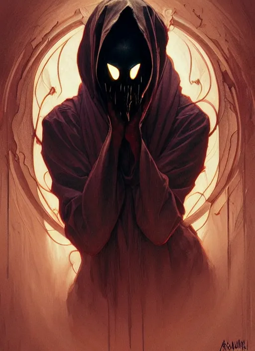 Prompt: ghostface from the movie scream, creepy, intricate, elegant, highly detailed, digital painting, artstation, concept art, smooth, sharp focus, illustration, art by artgerm and greg rutkowski and alphonse mucha