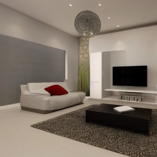 Image similar to photorealistic living room