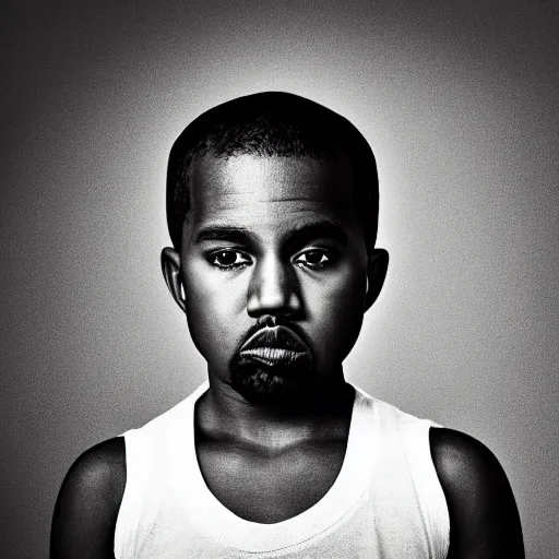 Image similar to the face of kanye west at 9 years old, portrait by julia cameron, chiaroscuro lighting, shallow depth of field, 8 0 mm, f 1. 8