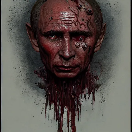 Image similar to rotten worm with face of vladimir putin face made of worms demonic horror, dark fantasy, intricate, highly detailed, smooth, artstation, painted by wayne barlowe, greg rutkowski, zdislav beksinski, francis bacon