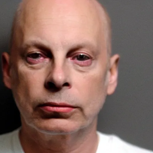 Prompt: Brian eno mugshot