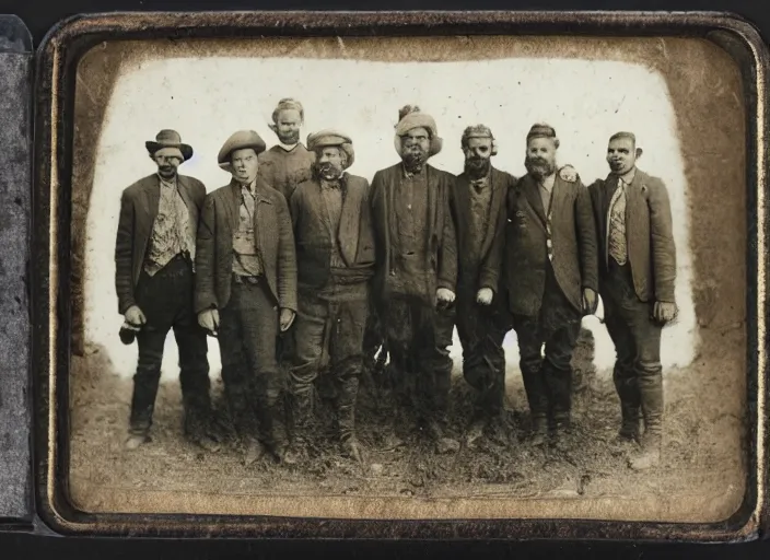 Image similar to tintype photo a group of men with a woolly mammoth