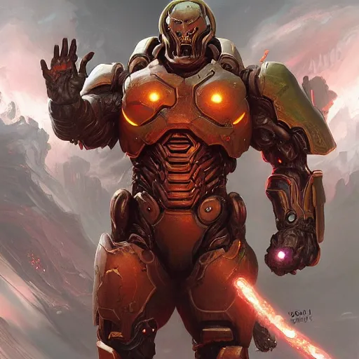 Image similar to doom eternal, mutant, armor fused with the body, painted by stanley lau, painted by greg rutkowski, painted by stanley, artgerm, masterpiece, digital art, trending on arts