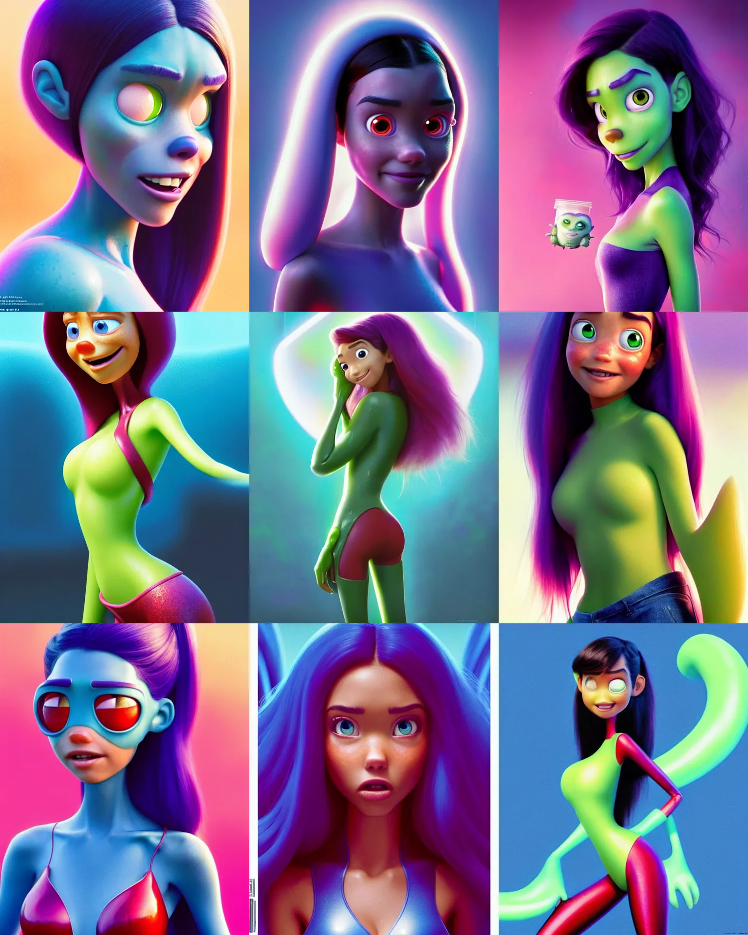 Prompt: pixar movie still portrait photo of madison beer, jessica alba : : as hero slime girl cyborg woman by pixar : : by greg rutkowski, wlop, rossdraws, artgerm, weta, marvel, rave girl, leeloo, unreal engine, glossy skin, pearlescent, wet, bright morning, anime, sci - fi, maxim magazine cover, : :