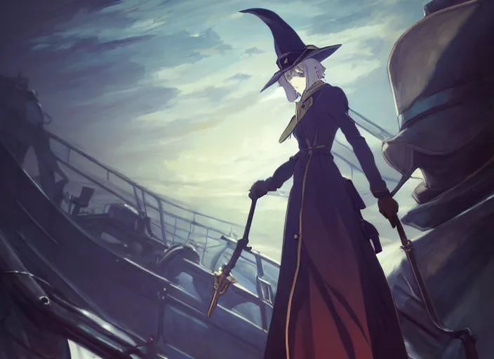 Prompt: portrait of lady maria, helm of second world war warship in background, illustration concept art anime key visual trending pixiv fanbox by wlop and greg rutkowski and makoto shinkai and studio ghibli and kyoto animation, astral witch clothes, steampunk, realistic anatomy, grimdark, volumetric lighting