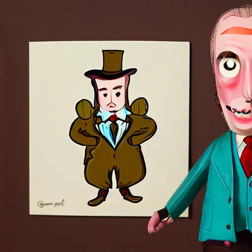 Prompt: multicolo saul goodman holding money by gary baseman in 4 k ultra high resolution, with depressive feeling