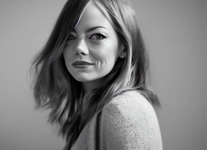 Prompt: emma stone portrait cine still wide lens 4 0 mm dramatic lightening