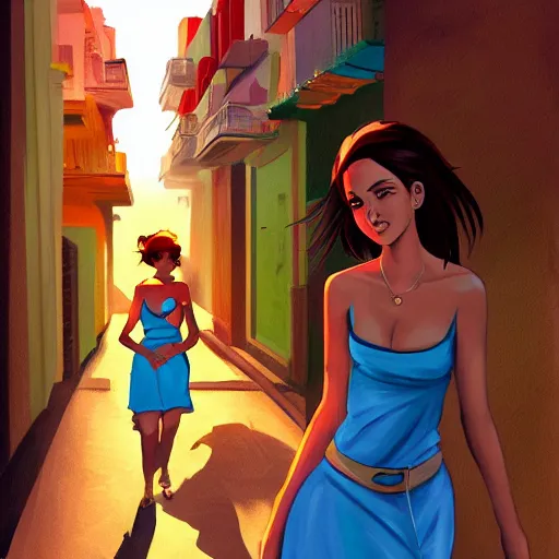 Prompt: concept art, painting of cuban women in havana, digital anime art, good lighting, sunset