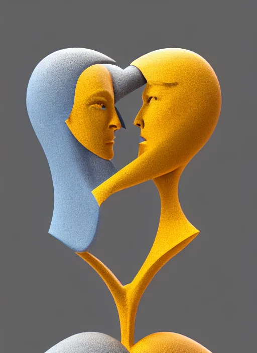 Image similar to art by santiago calatrava and salvador dali, perfectly centered symmetrical balanced male and female portrait of man and woman in love sharing one heart. high coherence ; 3 d render 8 k octane ultra hd