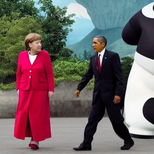 Prompt: Angela Merkel and Barack Obama in Spirited Away