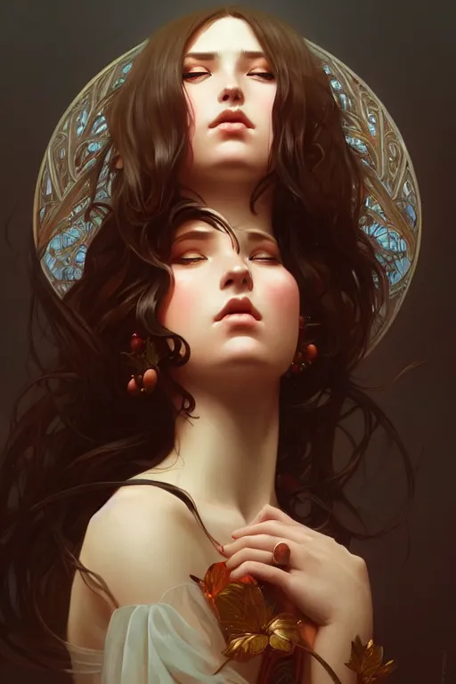 Image similar to a beautiful maiden, fantasy, portrait, sharp focus, intricate, elegant, digital painting, artstation, matte, highly detailed, concept art, illustration, ambient lighting, art by ilya kuvshinov, artgerm, Alphonse mucha, and Greg Rutkowski