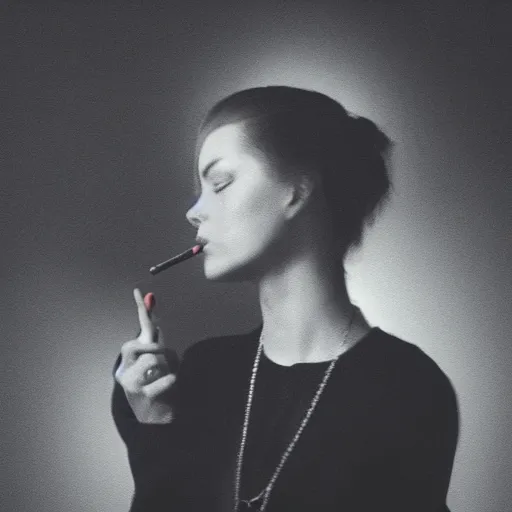 Image similar to a woman smoking a cigarette in a dark room, screenshot by martin scorsese, aestheticism, goth, dark and mysterious, filmic, a photorealistic painting by jerry weiss, shutterstock tumblr contest winner, naturalism, behance hd, shutterstock contest winner