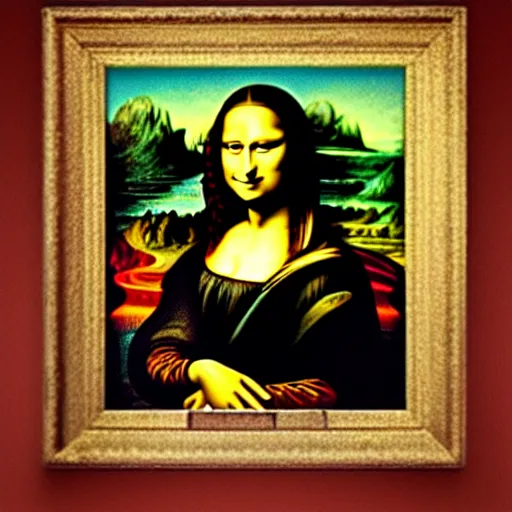 Image similar to the extended painting of the Mona Lisa, unseen, breaking, detailed, photoreal