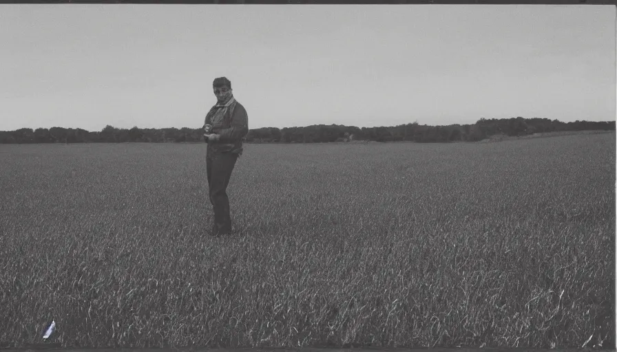 Prompt: a man standing, large open field