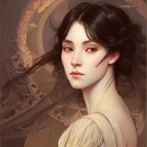 Prompt: portrait of lilas ikuta, intricate, elegant, highly detailed, digital painting, artstation, concept art, smooth, sharp focus, illustration, art by artgerm and greg rutkowski and alphonse mucha and william - adolphe bouguereau