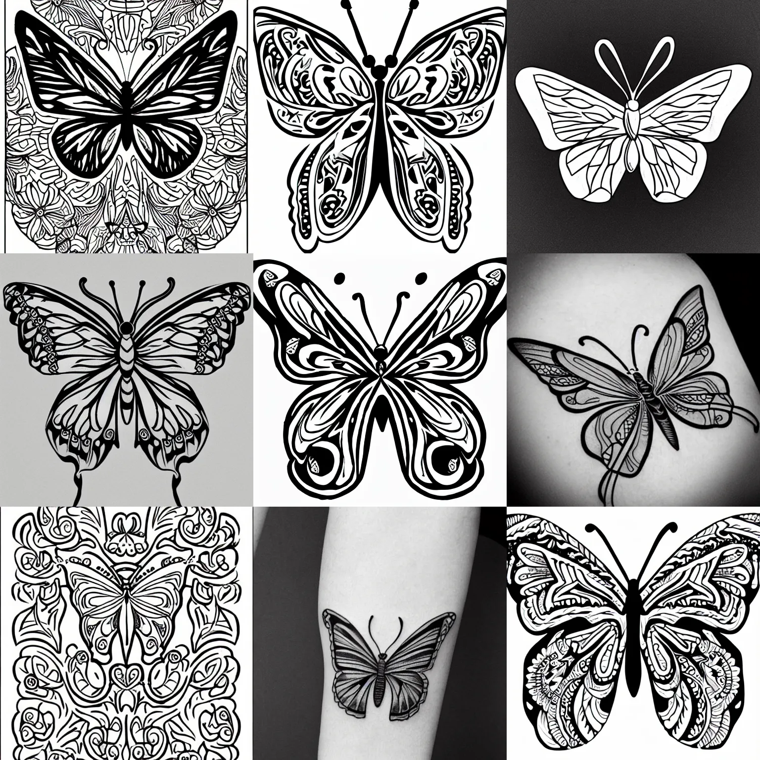 Prompt: butterfly tattoo, temporary tattoo, coloring page