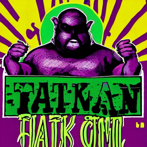 Image similar to fatman we respect you a lot SNAKEOIL CMO purple green color scheme