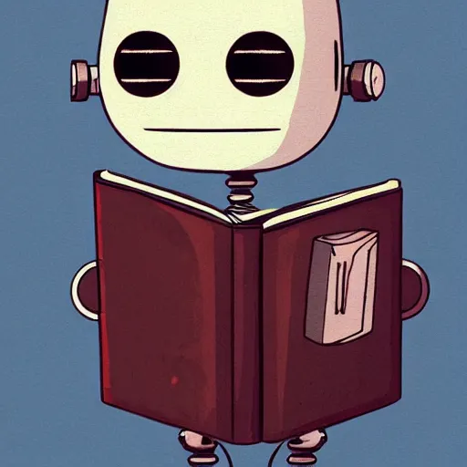 Image similar to cute robot reading a book. Trending on ArtStation, concept art