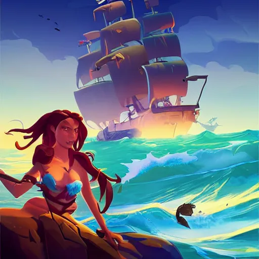 Image similar to painting mermaid treasure on sea of thieves game avatar hero smooth face median photoshop filter cutout vector, behance hd by jesper ejsing, by rhads, makoto shinkai and lois van baarle, ilya kuvshinov, rossdraws global illumination