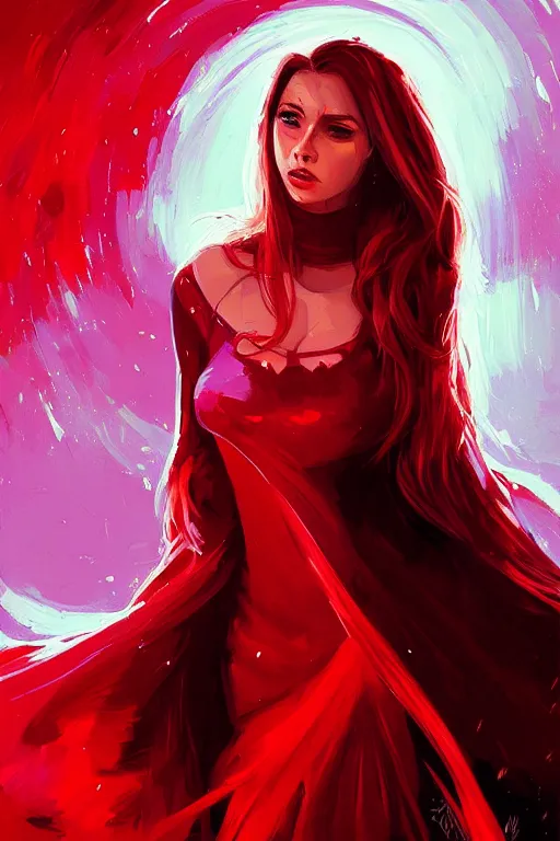 Prompt: portrait of the red inferno scarlet witch, by alena aenami, by ross tran, digital art painting