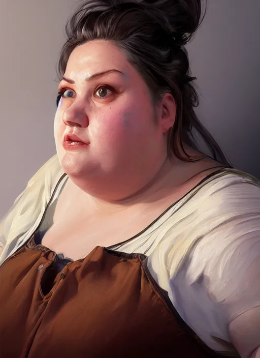 Prompt: highly detailed oil painting, masterpiece portrait good looking fat woman cook, with clothes, fantasy character portrait, dynamic pose, above view, top lighting, realistic shaded, perfect face, 8 k realistic, hyper detailed, digital painting, artstation, concept art, hyper detailed eyes, cinematic lighting, dynamic pose, above view, perfect eyes