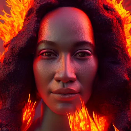 Prompt: Portrait of Pele, the Hawaiian fire goddess, rendered in unreal engine, rendered in octane render, rendered in blender, unreal engine, octane, blender, dark studio lighting, bright, glowing aura, vividly beautiful colors, bioluminescence, bioluminescent lighting, volumetric lighting