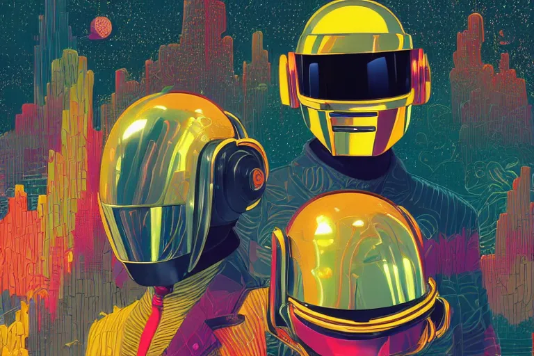 Prompt: Adorably cute portrait of a Daft punk, artstation winner by Victo Ngai, Kilian Eng and by Jake Parker, swirly vibrant color lines, winning-award masterpiece, fantastically gaudy, aesthetic octane render, 8K HD Resolution