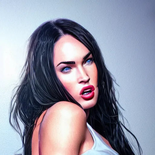 Image similar to megan fox sticking her tongue out, hyperrealistic portrait, photo realistic, poster, artstation, volumetric lighting, digital art, very detailed face, instagram photos