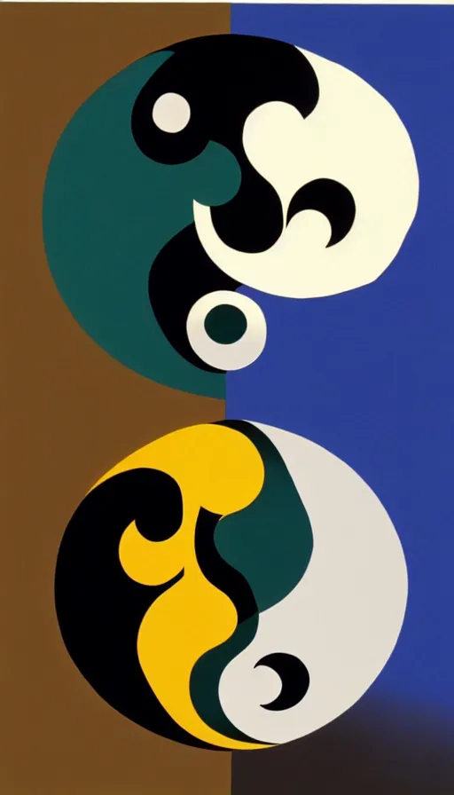 Image similar to Abstract representation of ying Yang concept, by don bluth