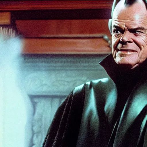 Image similar to jack Nicholson as senator Palpatine, cinematic still