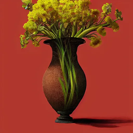 Image similar to a digital painting of a flower in a vase, a surrealist painting by jin gyoung cha, featured on cg society, fantasy art, 2 d game art, rendered in maya, storybook illustration