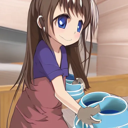 Image similar to Cute anime girl doing pottery