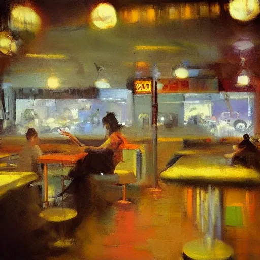 Prompt: 5 0 s diner painting by jeremy mann