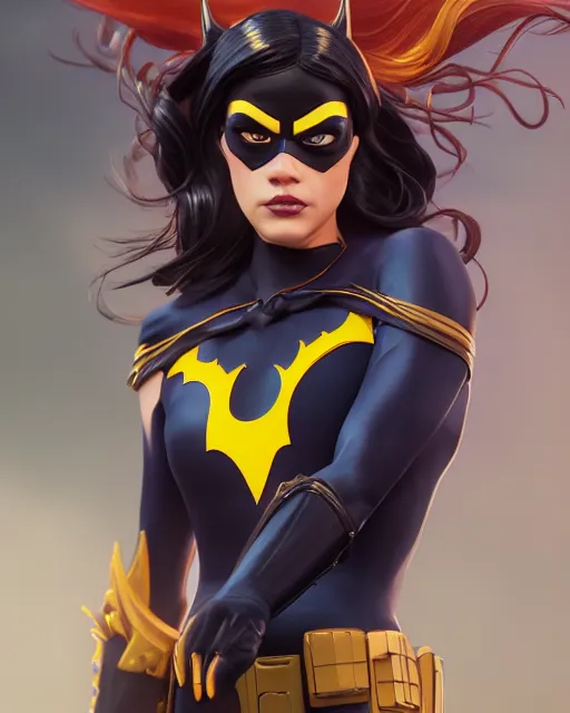 Image similar to 5 5 mm portrait photo of latina batgirl. magical atmosphere. art by artgerm and greg rutkowski. highly detailed 8 k. intricate. lifelike. soft light. nikon d 8 5 0.