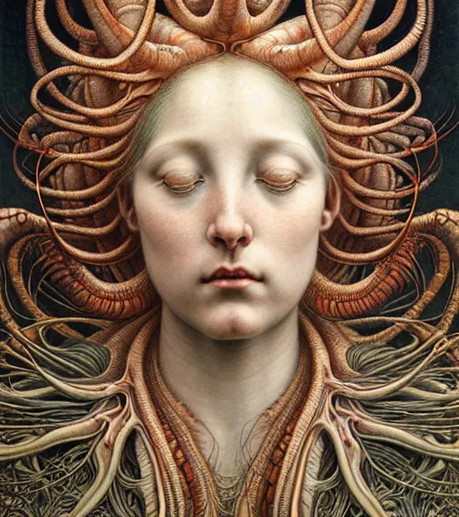 Image similar to detailed realistic beautiful shrimp goddess face portrait by jean delville, gustave dore, iris van herpen and marco mazzoni, art forms of nature by ernst haeckel, art nouveau, symbolist, visionary, gothic, neo - gothic, pre - raphaelite, fractal lace, intricate alien botanicals, ai biodiversity, surreality, hyperdetailed ultrasharp octane render