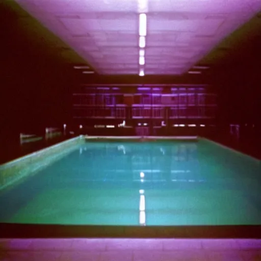 Image similar to Beautiful colored-photo cameraphone 2005 soft liminal Photograph of an infinite dark hall pool