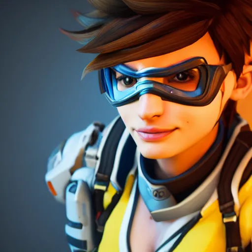 Image similar to tracer from overwatch as a real person, cinematic, volumetric lighting, f 8 aperture, cinematic eastman 5 3 8 4 film, photorealistic