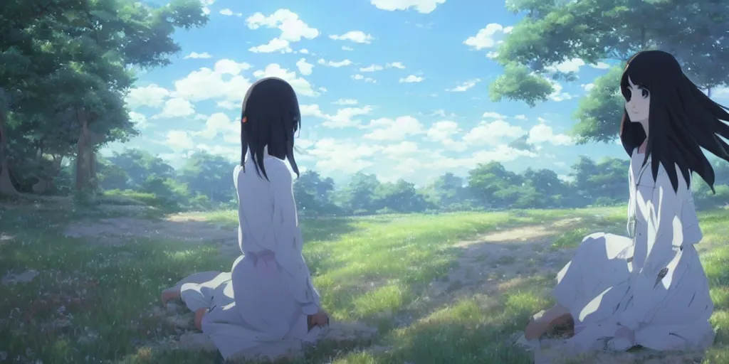 Image similar to girl ; the most beautiful painting in the world ; by makoto shinkai