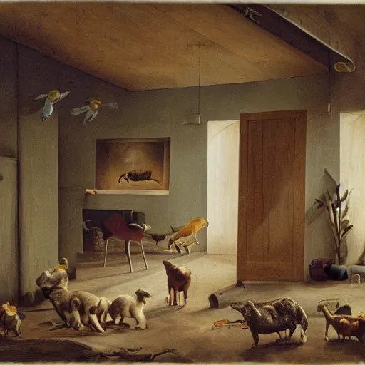 Prompt: a interior of future house with animals