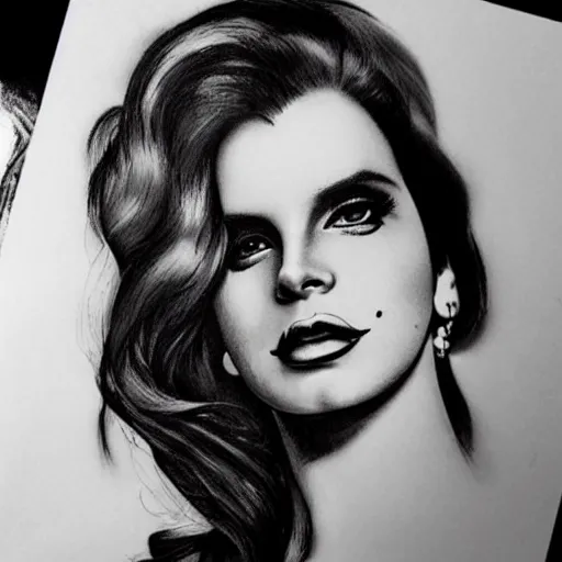 Image similar to Lana del rey tattoo design, photorealistic, dramatic