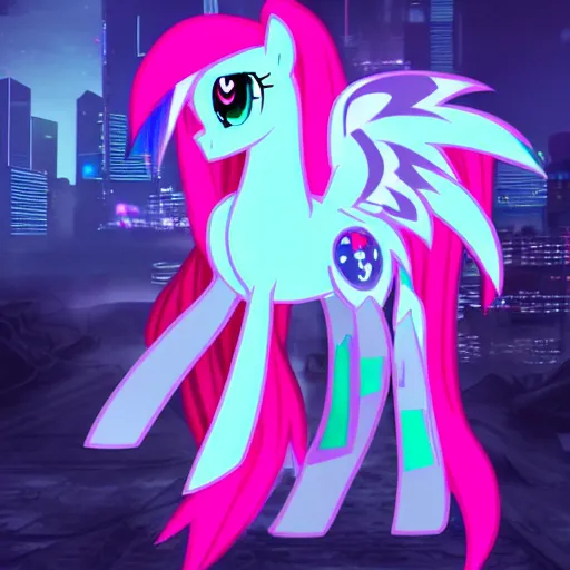 Prompt: Cyberpunk My Little Pony