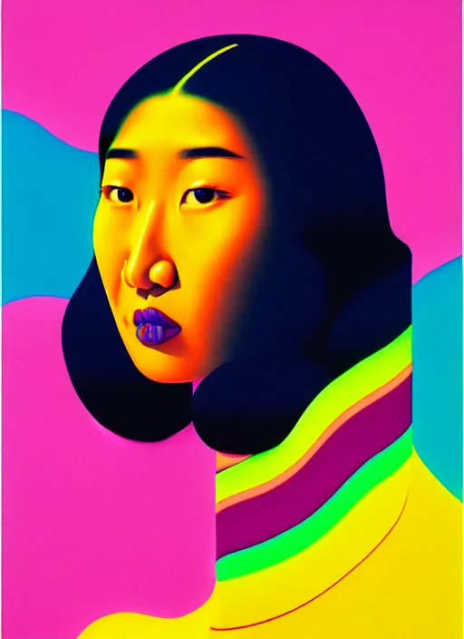 Image similar to peggy gou by shusei nagaoka, kaws, david rudnick, airbrush on canvas, pastell colours, cell shaded, 8 k