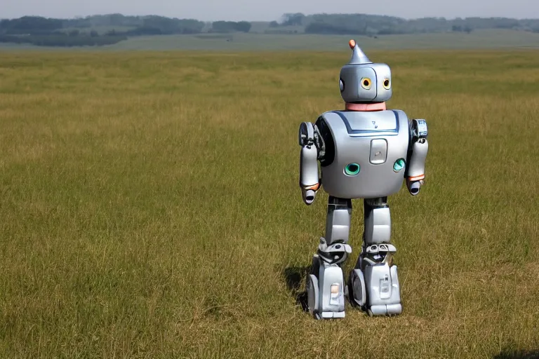 Image similar to a robot castle walking across the plains, ghibli