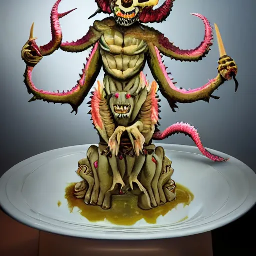 Image similar to a grand and terrifying demon made of gelato, with symbolic elements