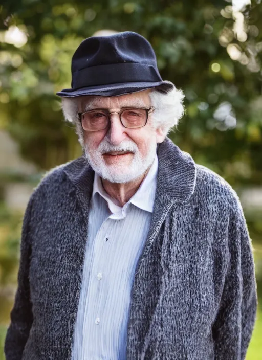 Image similar to DSLR photo portrait still of 78 year old age 78 Harold Ramis at age 78!!!, 85mm f1.8